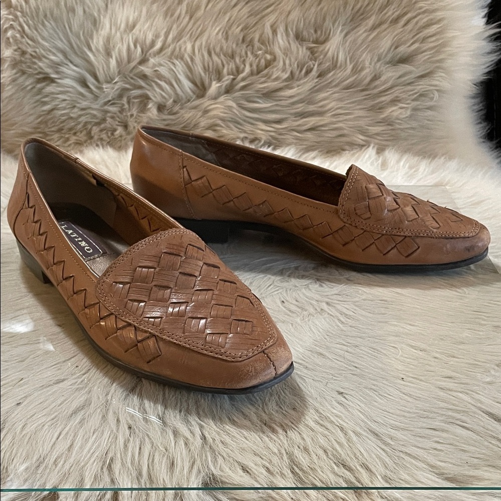 Latino Brown Woven Leather Loafers